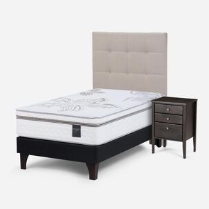 Cama Europea Rosen Art 4 / 1.5 Plazas / Base Normal + Set De Maderas Issey Niebla