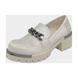 Mocasin Para Mujer Con Taco Y Cadena Beige