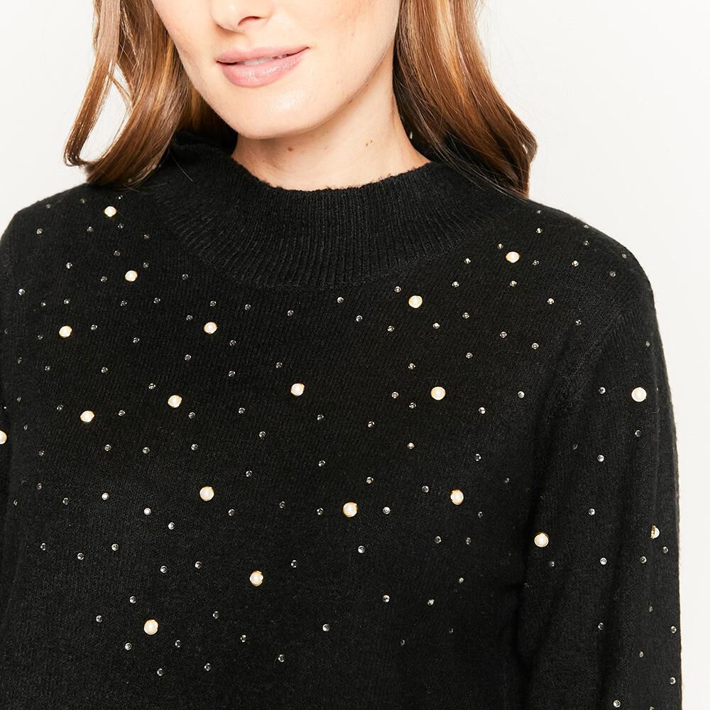 Sweater Con Aplicaciones Cuello Alto Mujer Kimera