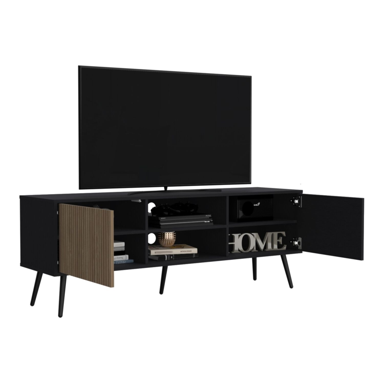 Rack Tv 65" 2 Puertas Fm-022n Negro Y Caf&eacute; Claro image number 1.0