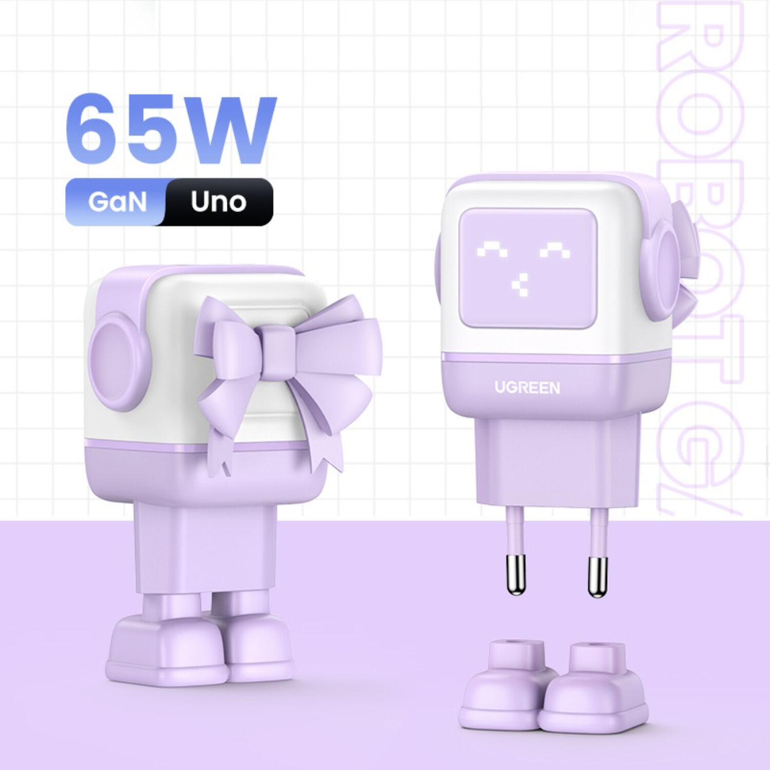 Robot Gan Tech Cargador 65w 1 Usb-a + 2 Usb-c Purpura Ugreen Cd361 image number 1.0