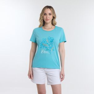 Polera Lisa Estampado Delantero Manga Corta Cuello Redondo Mujer Geeps