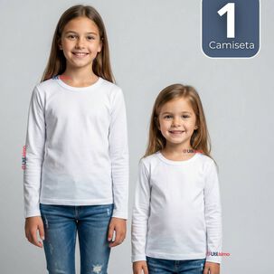 Camiseta Algod&oacute;n Manga Larga Polera Primera Capa Blanco Ni&ntilde;a