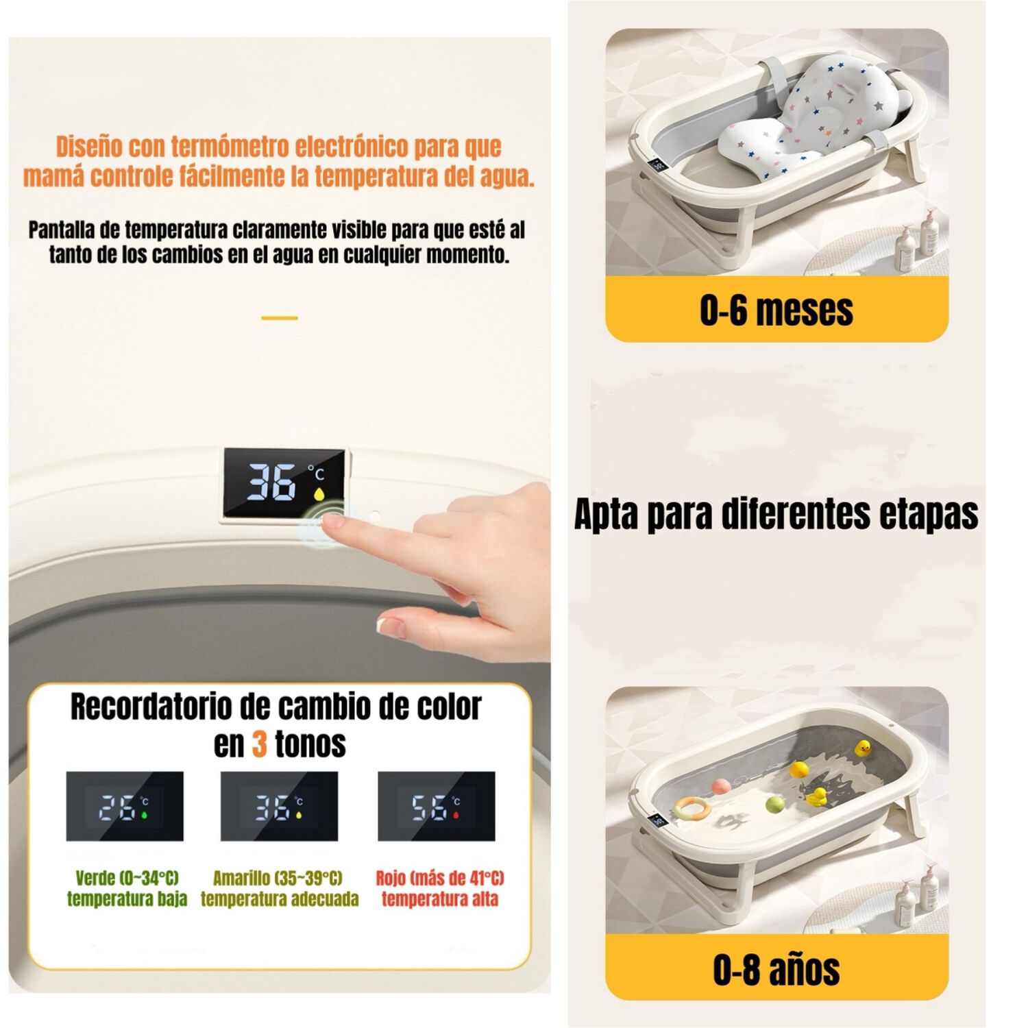 Ba&ntilde;era Plegable Con Term&oacute;metro Cojin Y M&aacute;s Accesorios Rosada image number 5.0