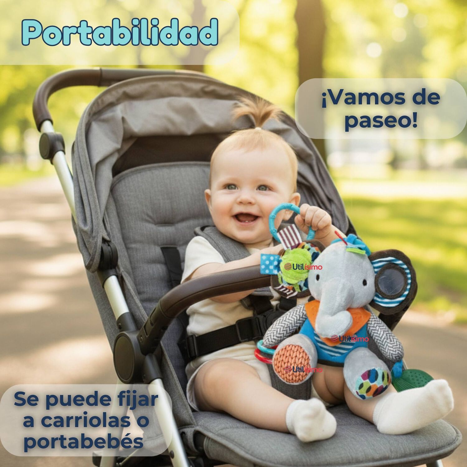 Juguete Peluche Animales Sensorial Con Mordedor Y Sonajero Dise&ntilde;o Elefante Ni&ntilde;a Y Ni&ntilde;o image number 8.0