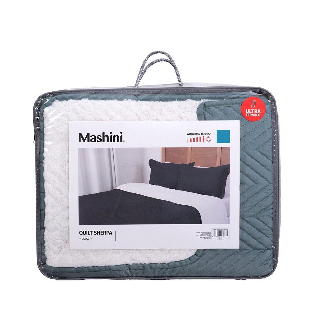 Quilt Sherpa Liso 1.5 Plazas Verde image number 4.0