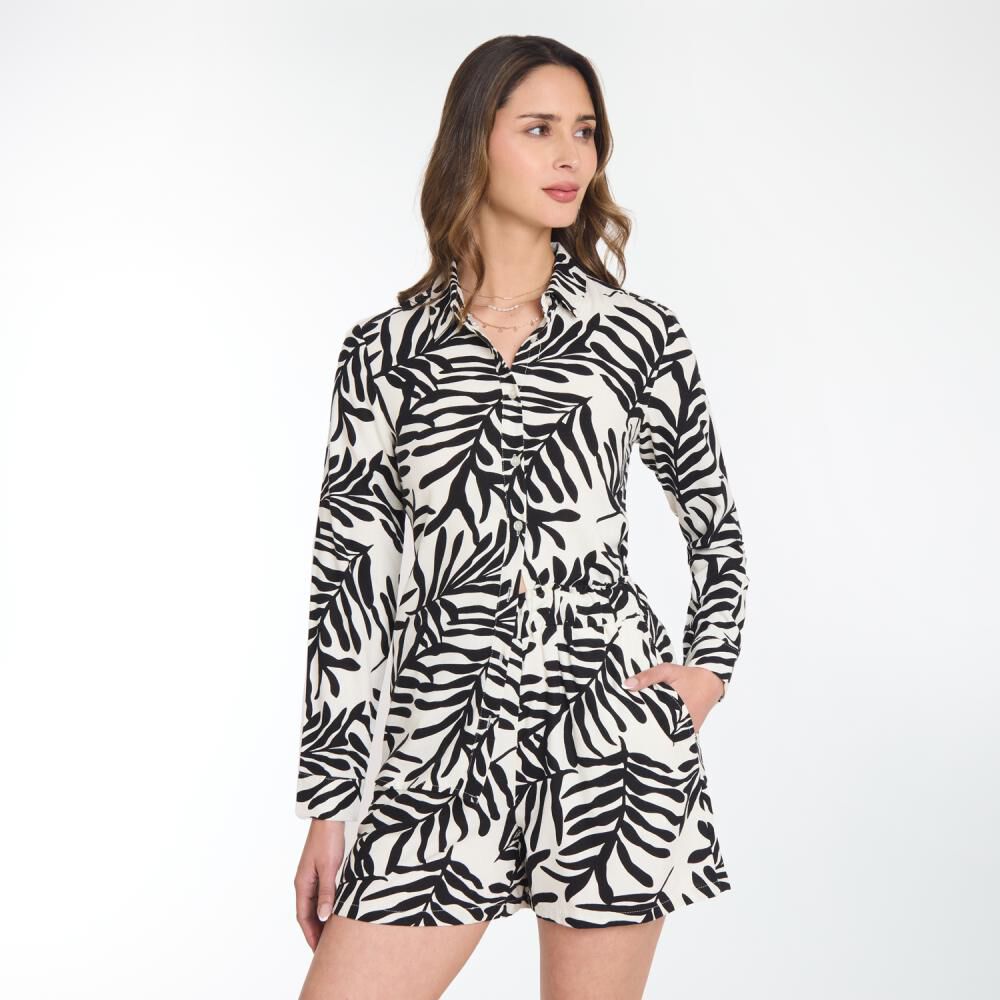 Blusa Estampada Regular Manga Larga Cuello Camisero Mujer Kimera image number 0.0