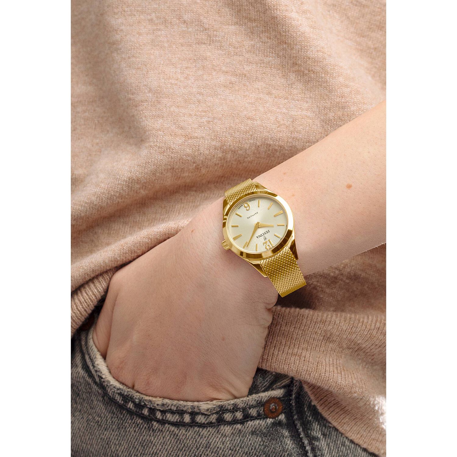 Reloj F20077/3 Festina Swiss Dorado Mujer Grace image number 3.0