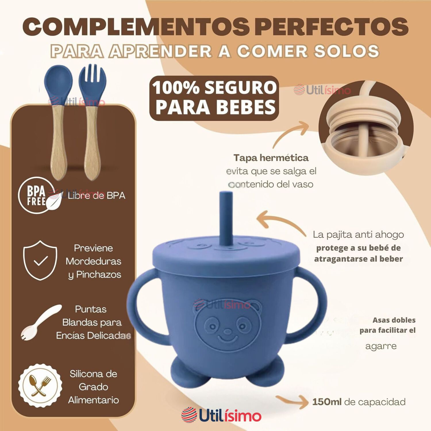 Set Alimentaci&oacute;n Silicona Beb&eacute; 6 Piezaslibrebpa Color Azul image number 9.0