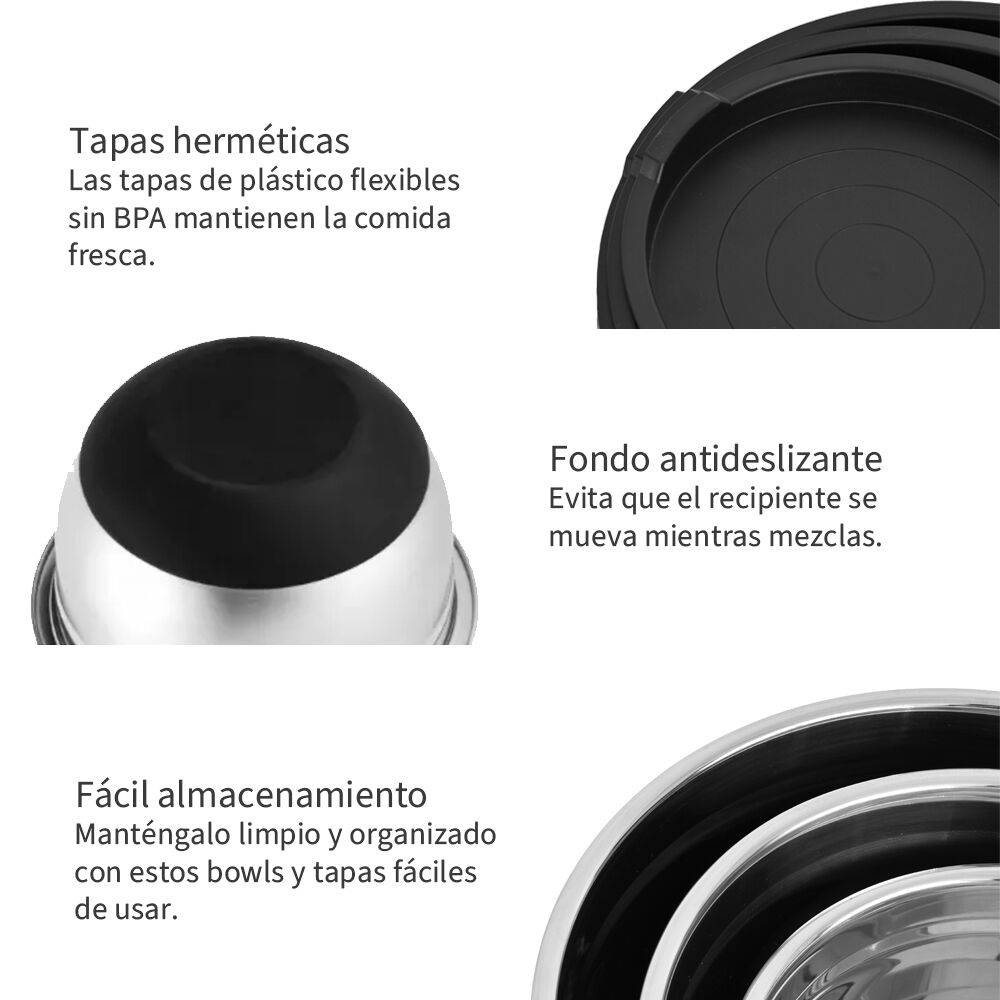 Set 3 Bowls Con Tapa Acero Inoxidable Antideslizante Simplit image number 6.0
