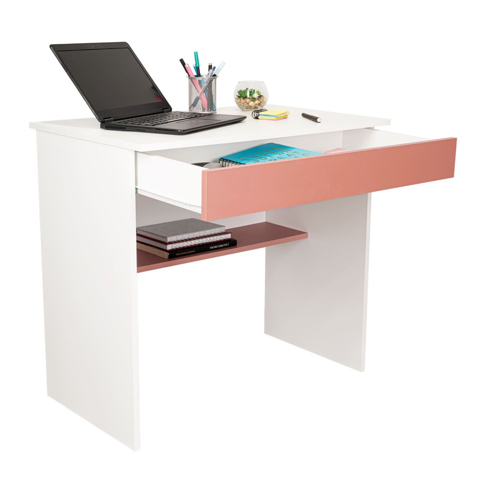 Escritorio Con 1 Cajon 73x80x49,8 Cm Blanco Y Salmon image number 2.0