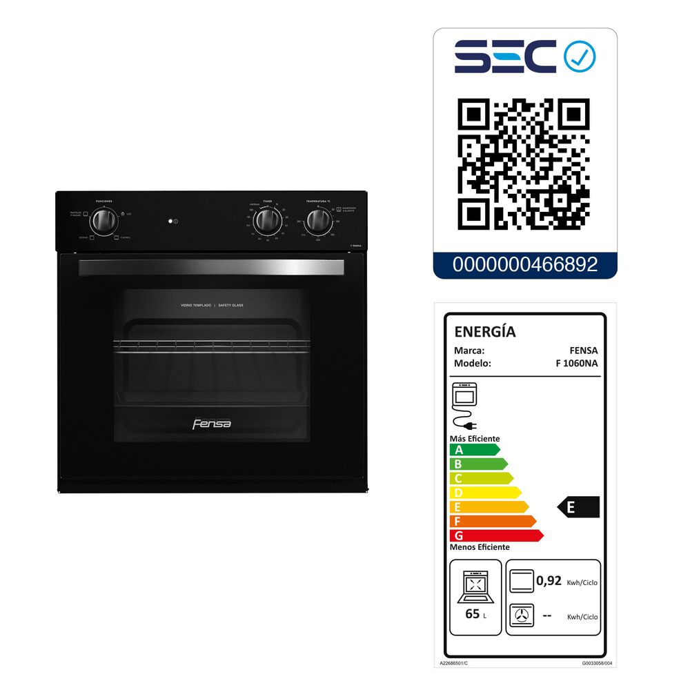 Horno Empotrable El&eacute;ctrico 66l F 1060n A Negro image number 8.0