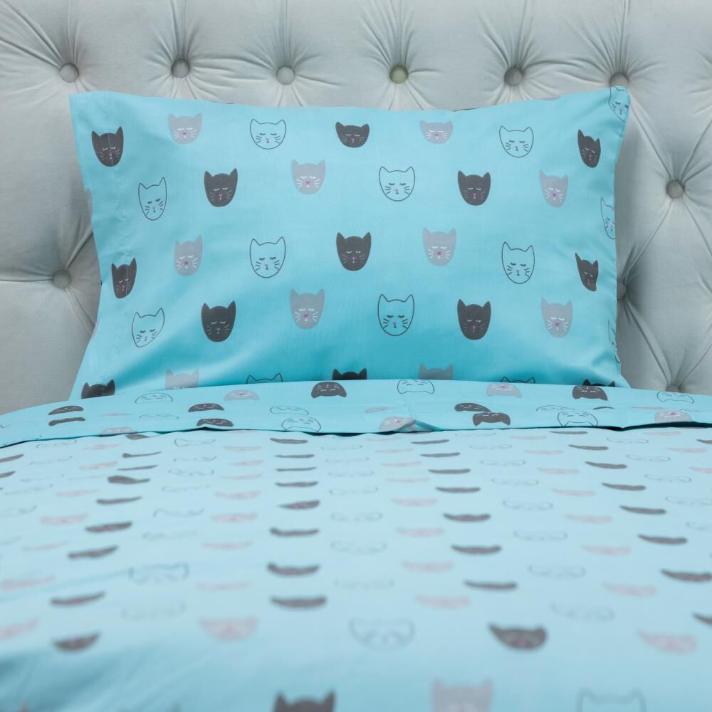 Juego De S&aacute;banas Casaideal Kids Gatita Aqua / 1.5 Plazas image number 0.0