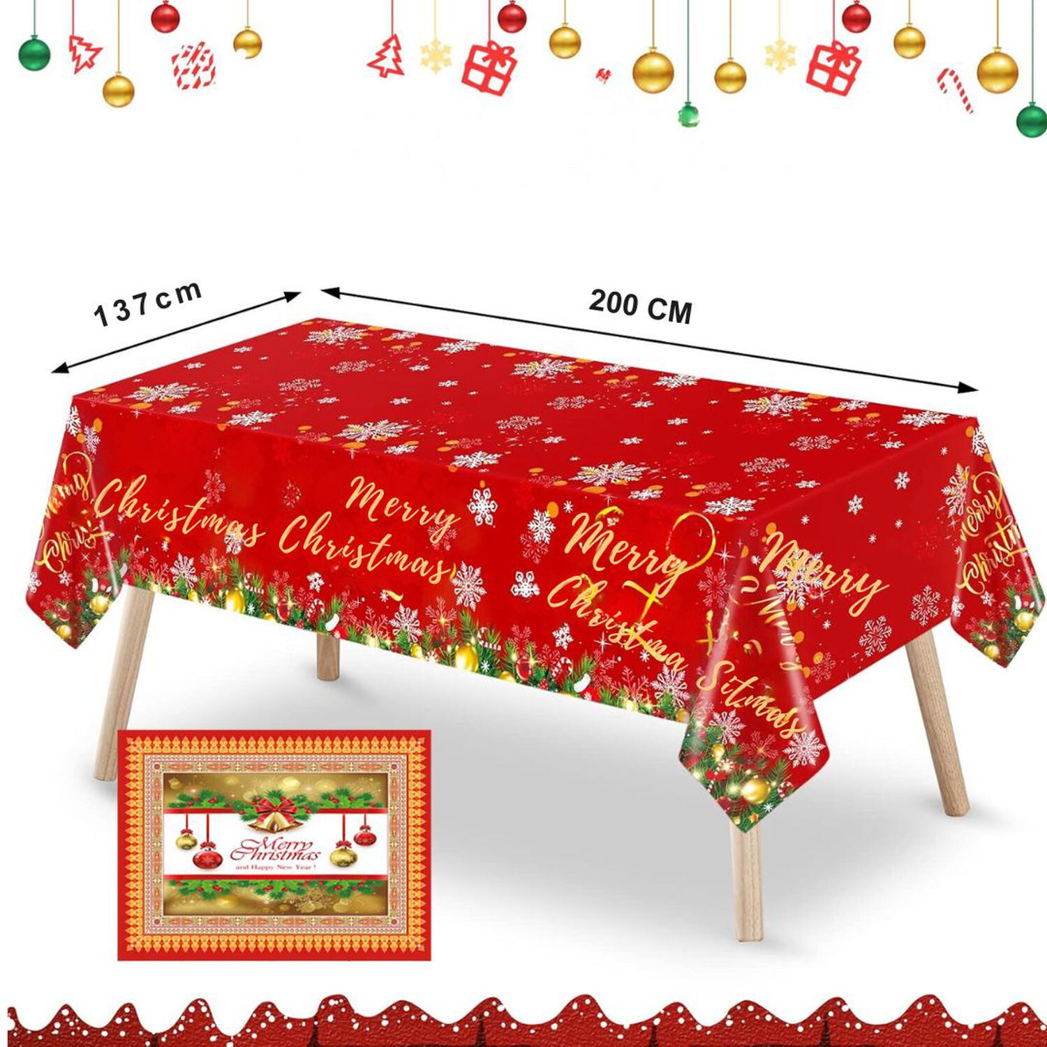 Mantel Navidad Merry Christmas Dorado Poli&eacute;ster 137x200 Cm image number 3.0
