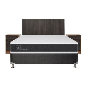 Box Spring Cic New Ortopedic B5 / 2 Plazas / Base Normal + Set de Maderas Espresso