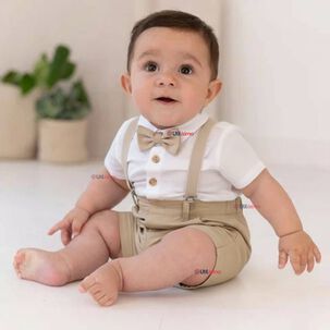 Conjunto De Vestir Con Tirantes Camisa Short Algodón Bebes Beige