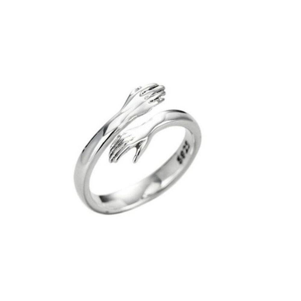 Anillo Abrazo Plata Real Sterlina 925 Abrazo Amor Joyeria Fina Retro Anillo De Moda/talla 11 image number 0.0