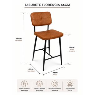 Taburete Alto Bronx 66 Cm Ecocuero Marr&oacute;n Con Estructura Met&aacute;lica Negra