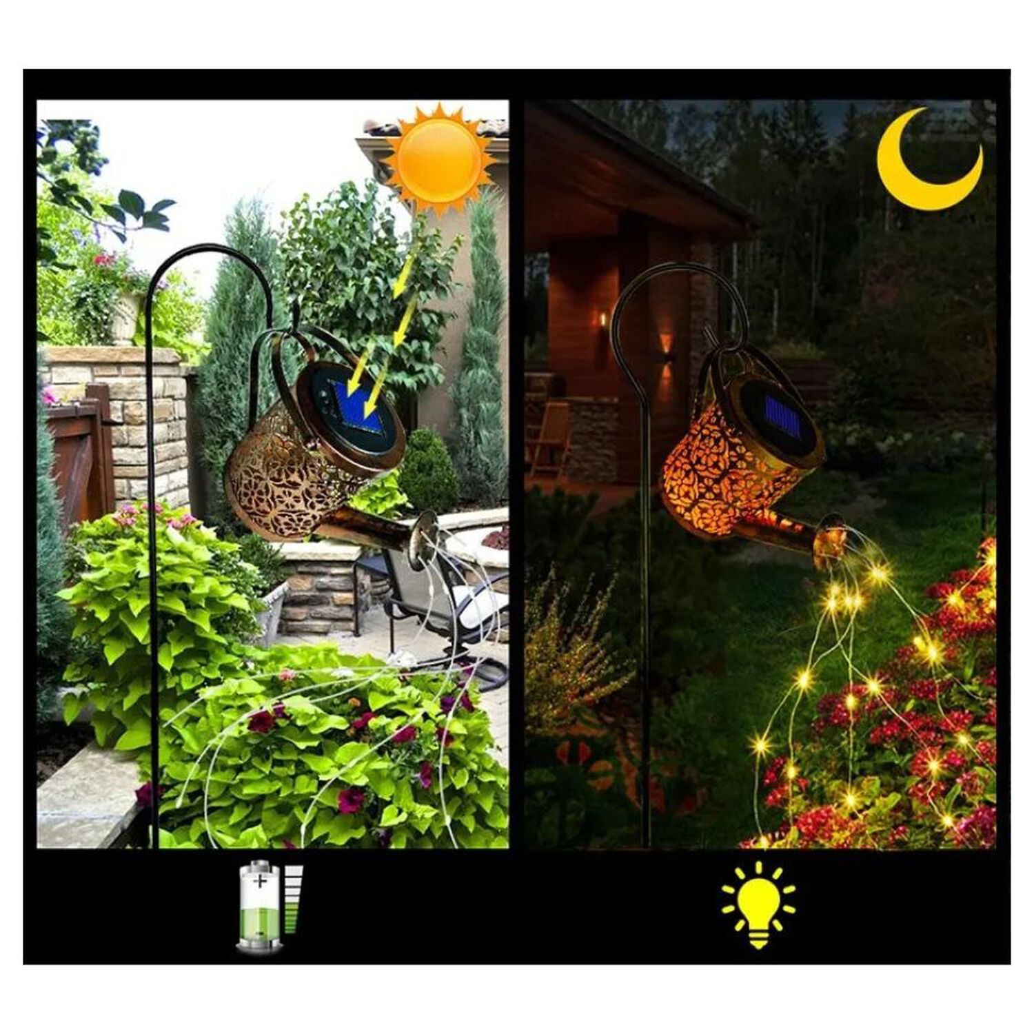 Regadera Solar Decorativa Jard&iacute;n Con Luces Led Cascada image number 3.0