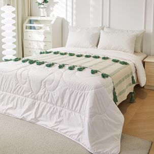 Piecera Tejido Bohemio De Algodon / Lino 70x210 Cm Negra