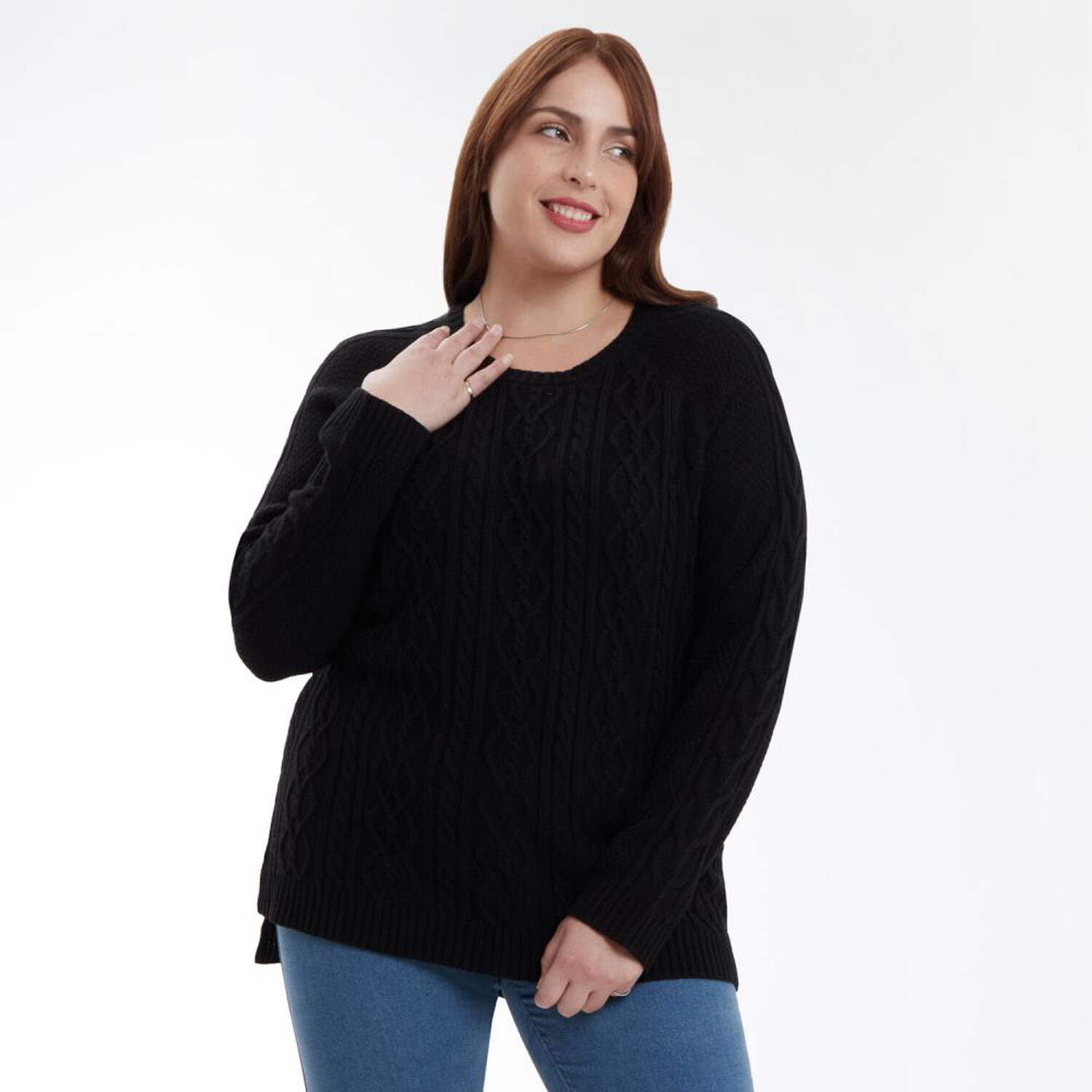 Sweater Talla Grande Liso Trenzado Cuello Redondo Mujer Sexy Large image number 0.0