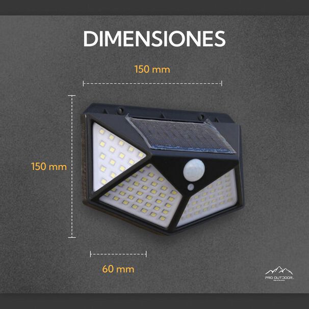 2 Aplique Triangular 100 Led Solar Contra Agua