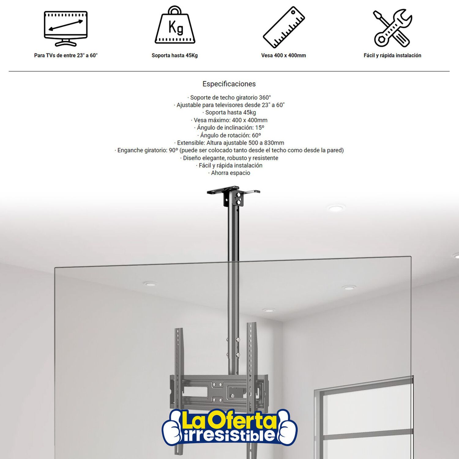 Soporte De Techo O Pared Para Tv Kolke 23&rdquo; A 60&rdquo; Giro 360&deg; image number 2.0