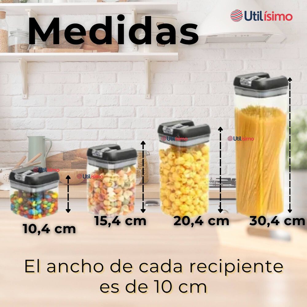 Set Contenedores De Alimentos 7 Piezas Herméticos De Plastico Cocina Despensa Negro image number 2.0