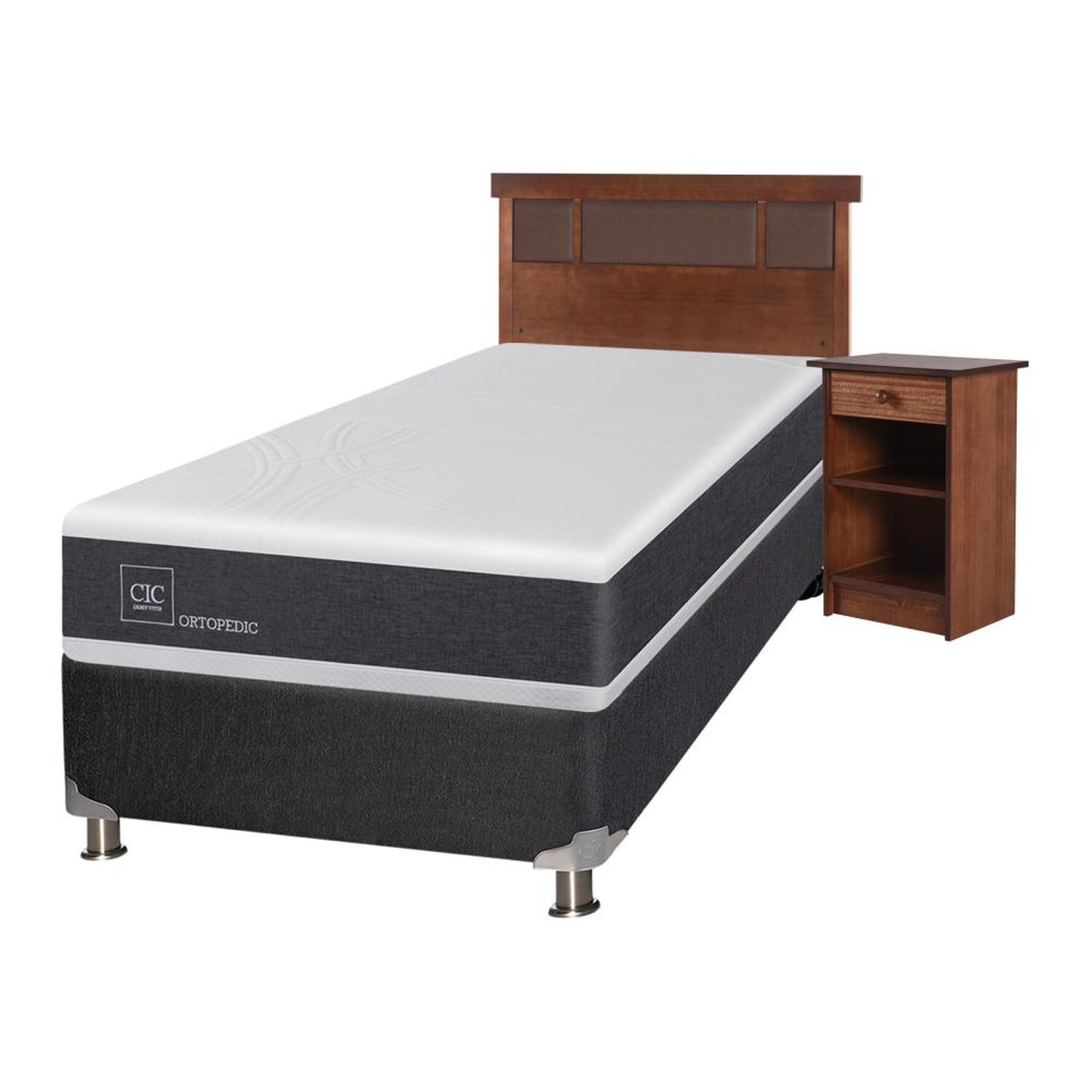 Box Spring Cic Ortopedic / 1.5 Plazas / Base Normal + Set De Maderas image number 1.0