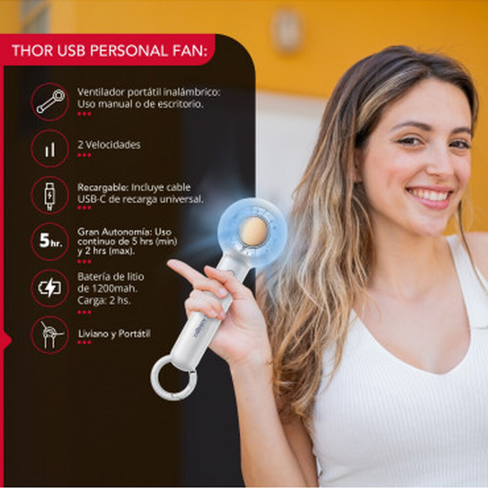 Ventilador Portatil Inalambrico Usb Blanco Thor Usb Personal Fan White image number 1.0