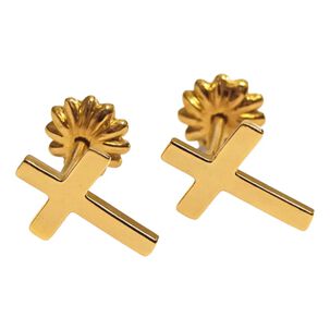 Aros Cruz Oro 18k Atornillado 1gr Unisex Hipoalerg&eacute;nicos Dorado