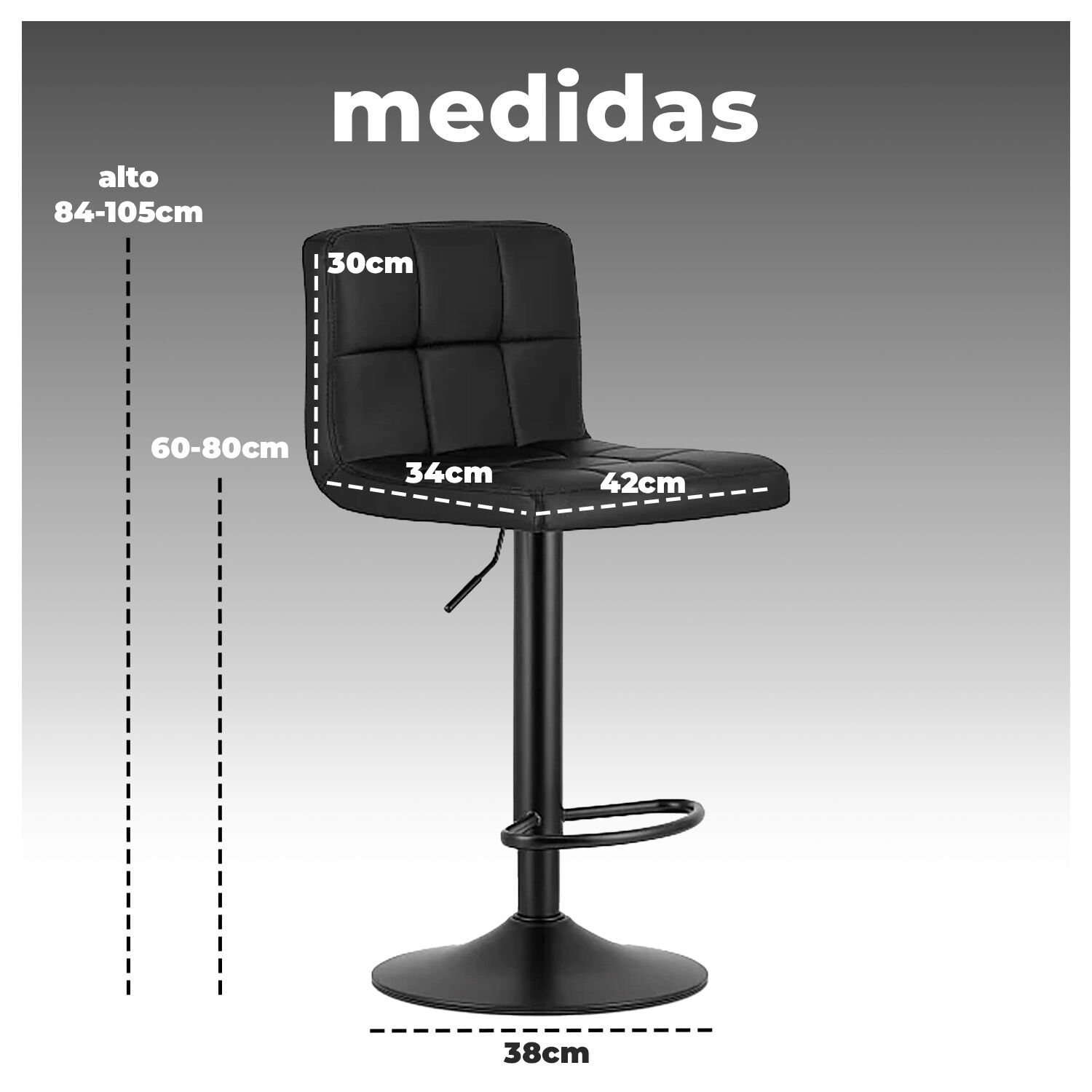 Pack 4 Silla De Bar Con Base Mate Y Altura Regulable Dise&ntilde;o Moderno image number 5.0