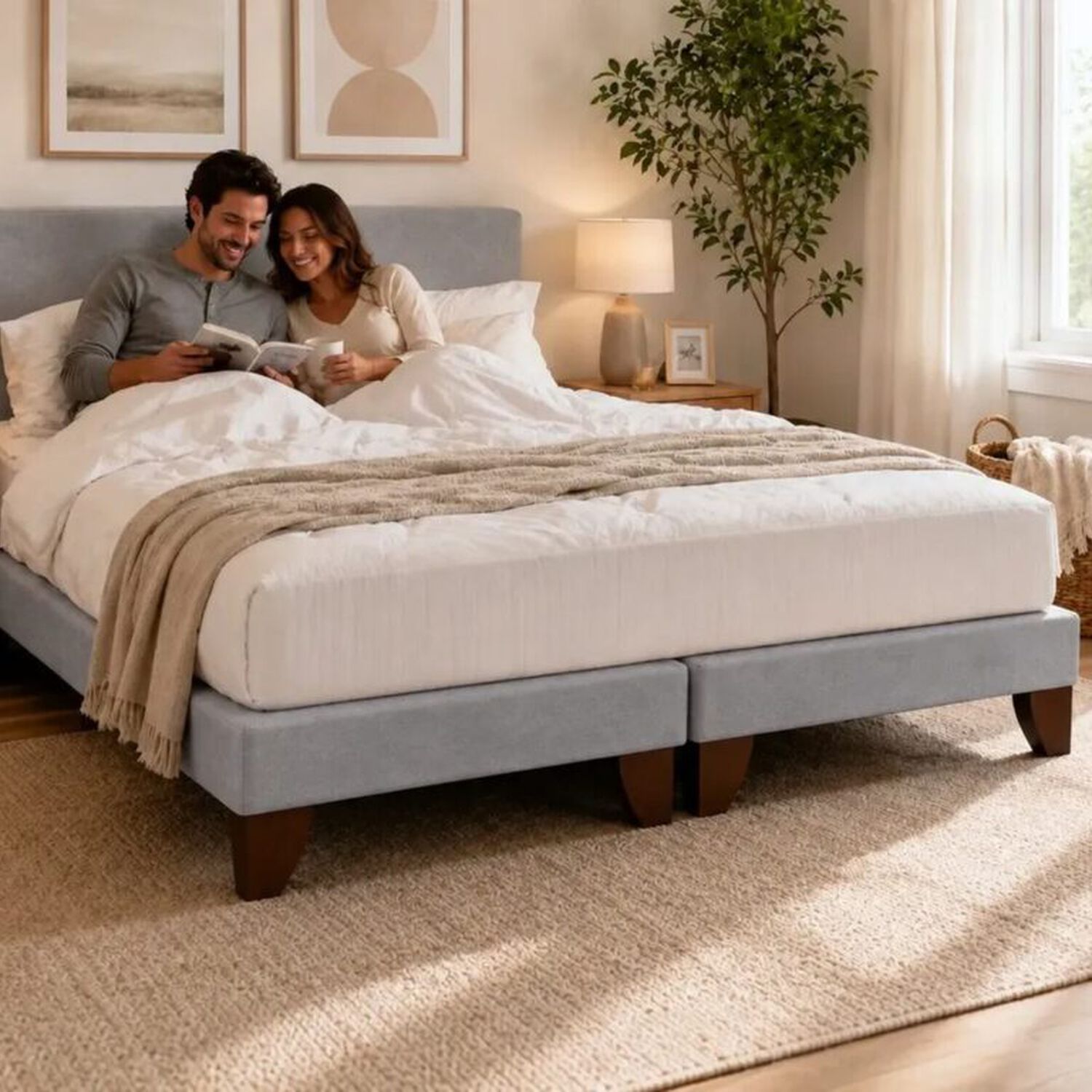 Base De Cama Europea King Dividida Gris Plata image number 3.0