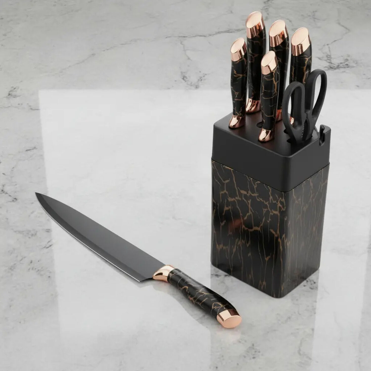 Set De Cuchillos De Cocina Marble Lux Negro Dorado image number 2.0