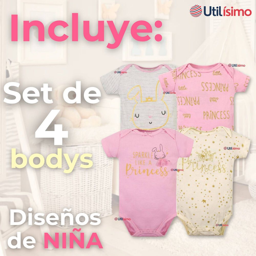 Pack 4 Bodys Niña Manga Corta Tedmimak 100% Algodón Sparkle Like A Princess image number 1.0