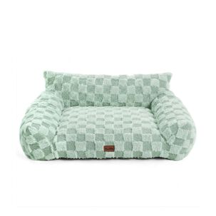 Cama Sof&aacute; Para Perros Y Gatos Dise&ntilde;o Cuadros Verde Lavable Talla M