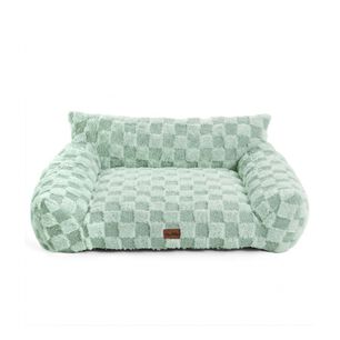 Cama Sof&aacute; Para Perros Y Gatos Dise&ntilde;o Cuadros Verde Lavable Talla M