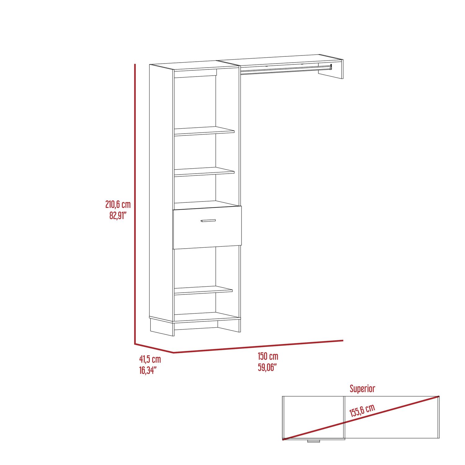 Closet 1 Caj&oacute;n 5 Repisas Fm-014b - Blanco image number 7.0
