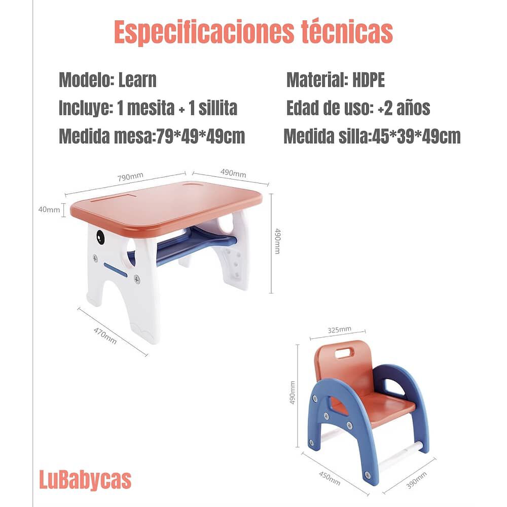 Mesa Con Silla Montessori Para Ni&ntilde;os 4 En 1 By Lubabycas image number 7.0