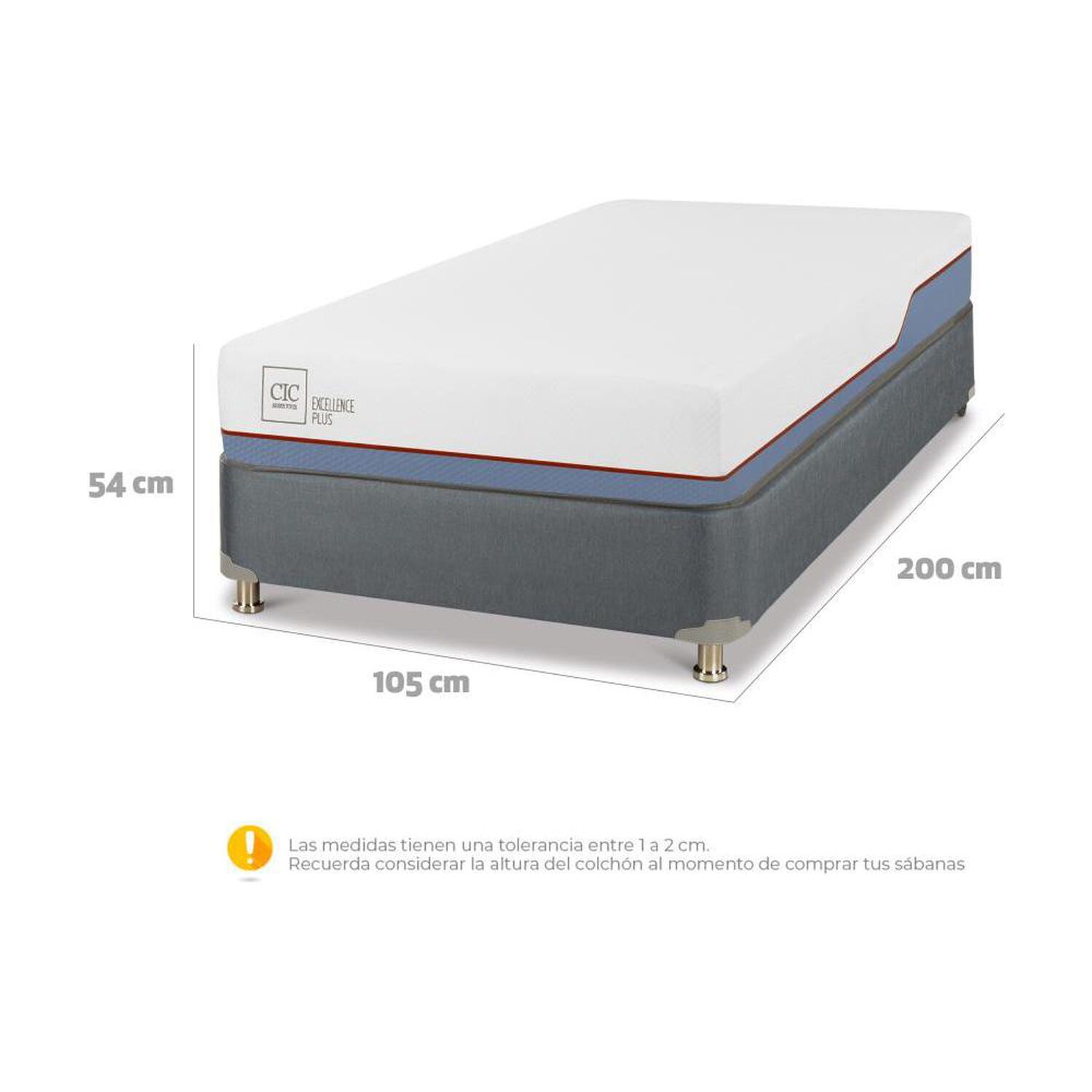 Cama Americana Cic Excellence Plus / 1.5 Plazas / Base Normal + Plum&oacute;n image number 2.0