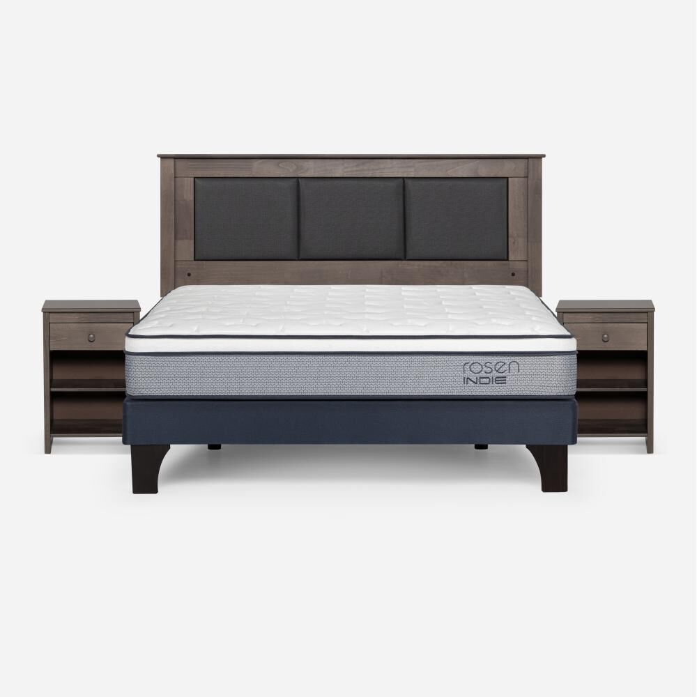 Cama Europea Rosen Indie / 2 Plazas / Base Normal  + Set Maderas Rachel Gris image number 0.0