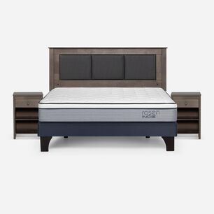 Cama Europea Rosen Indie / 2 Plazas / Base Normal  + Set Maderas Rachel Gris