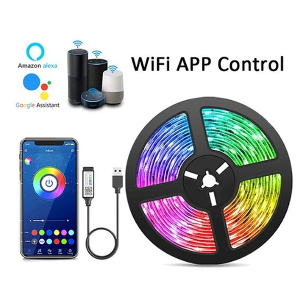 Kit De Luces De Tira Rgb Flexible, Bluetooth, Voz, Wifi 5mts image number 0.0