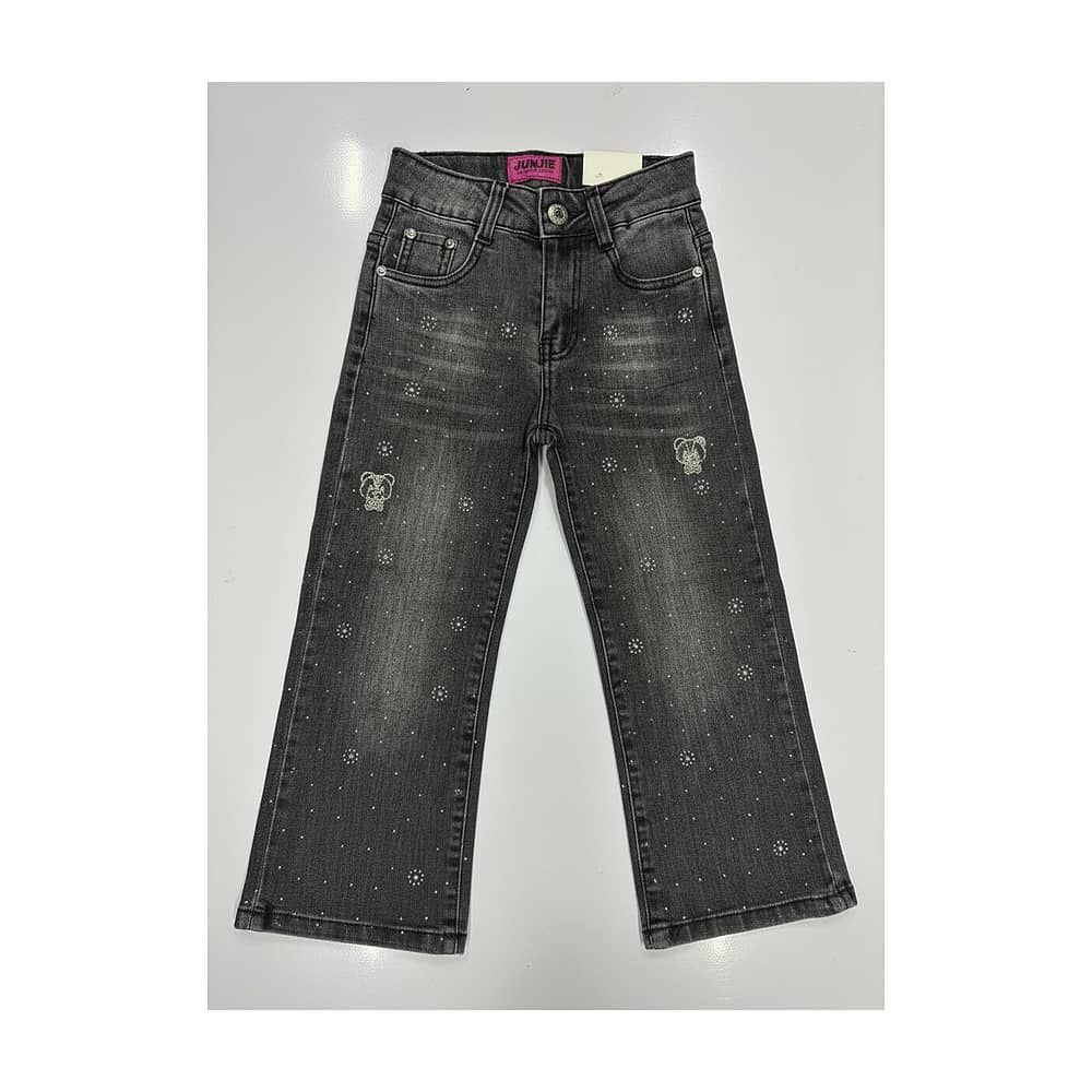 Pantal&oacute;n Jeans Ni&ntilde;a Negro Con Detalles De Brillo image number 1.0