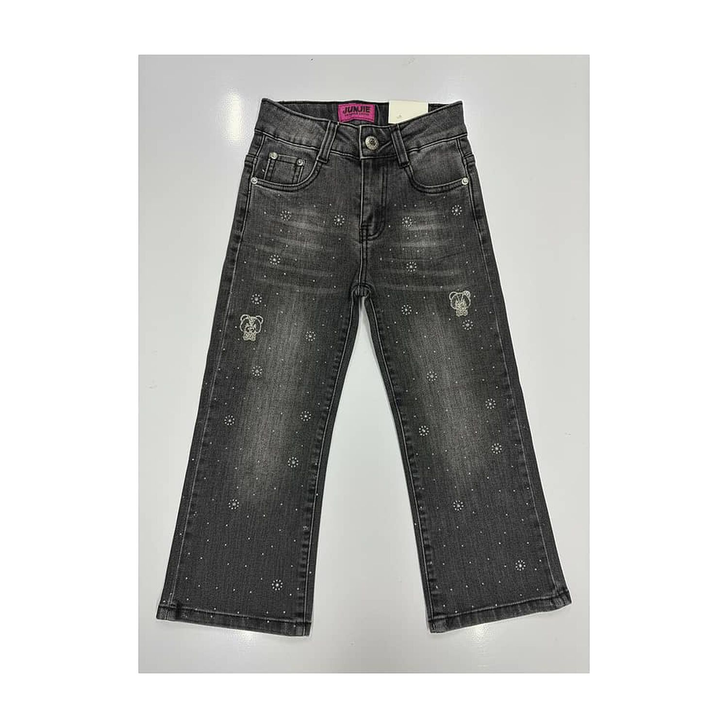 Pantal&oacute;n Jeans Ni&ntilde;a Negro Con Detalles De Brillo image number 1.0