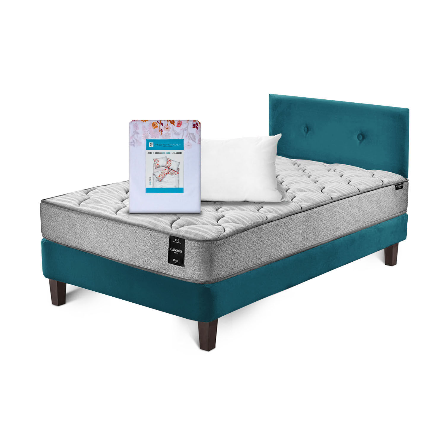 Combo Cama Cannon 1 1/2 Plaza Textil + Respaldo Tela Azul Petroleo image number 1.0