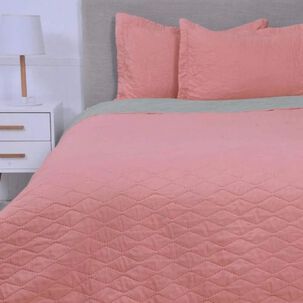 Quilt Bicolor Liso King Gris Coral