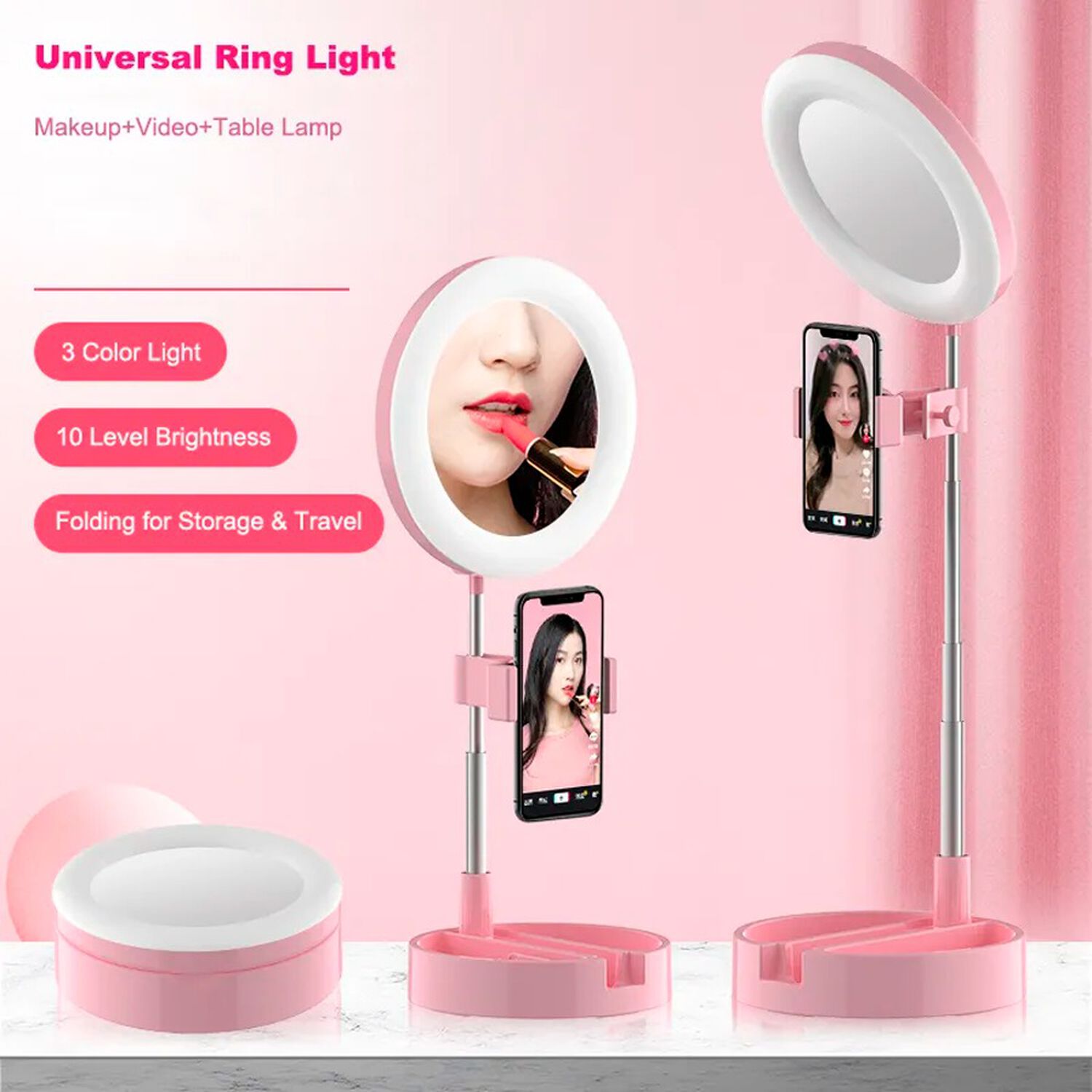Aro De Luz Led Plegable Con Espejo Y Soporte Para Celular image number 3.0