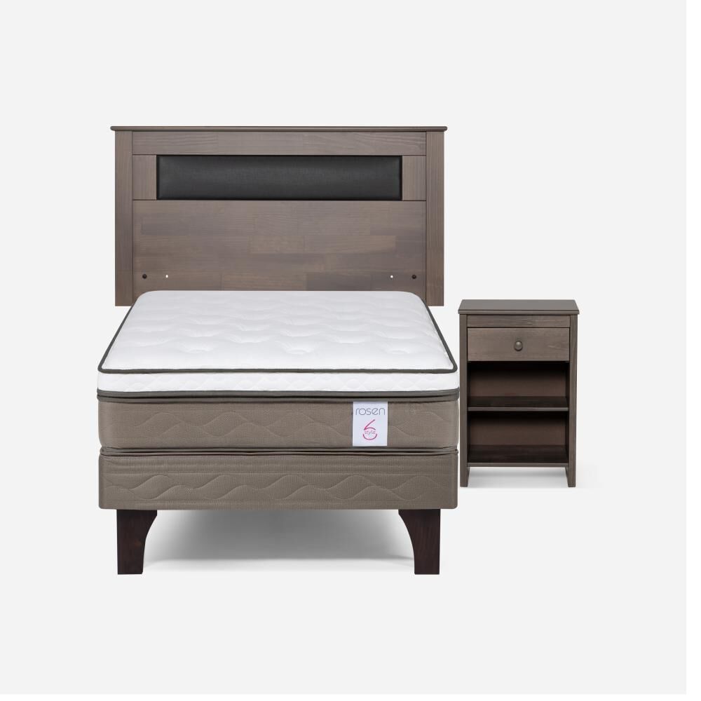 Cama Europea Rosen New Style 6 / 1 Plaza / Base Normal  + Set Maderas Ferrara Gris image number 0.0