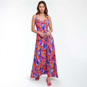 Vestido Largo Con Botones Sin Mangas Cuello Redondo Mujer Kimera